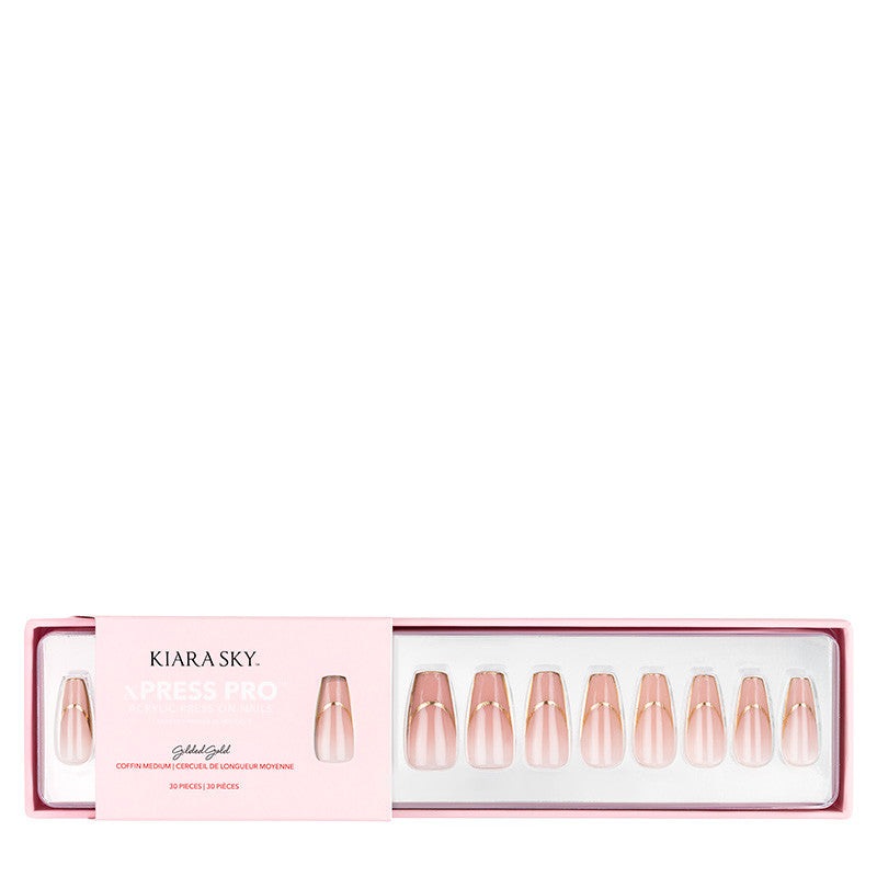 xPress Pro Press-On Nail Tips - XPCM06 Gilded Gold Diamond Nail Supplies