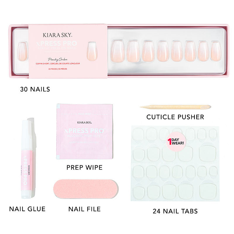 xPress Pro Press-On Nail Tips - XPCS02 Peachy Ombre Diamond Nail Supplies